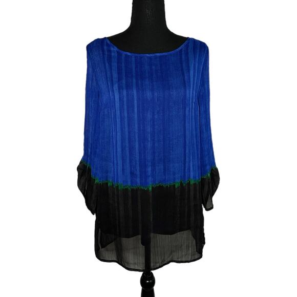 Liz Claiborne Blue and Black Sheer Blouse with Black Tank top, Medium, Pre-owned - Picture 1 of 7
